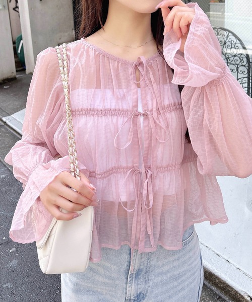 INGNI（イング） ブラウス シャツ 前リボンシアーポコポコブラウス