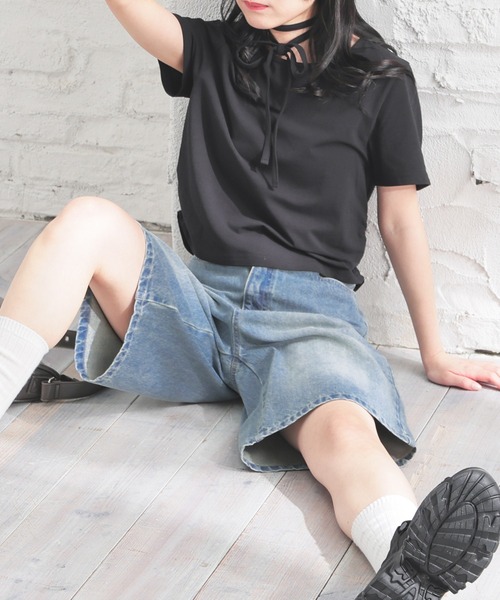 OUT OF FRAMe gray denim half パンツ デニム セール】side fringe wide denim pants／サイドフリンジライン