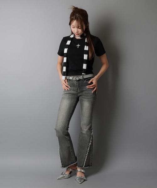 tシャツ スピンロゴ S/S Ｔシャツ レディース SPINNS tシャツ 半袖ピタTシャツ/メタルクロス レディース