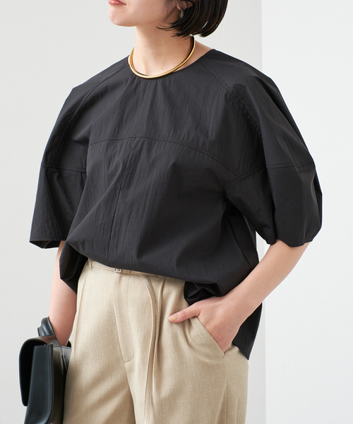 極美品 スピックアンドスパン コットンボイルチャックシャツ 洗える ネイビー Spick＆Span ブラウス シャツ ラウンドスリーブブラウス
