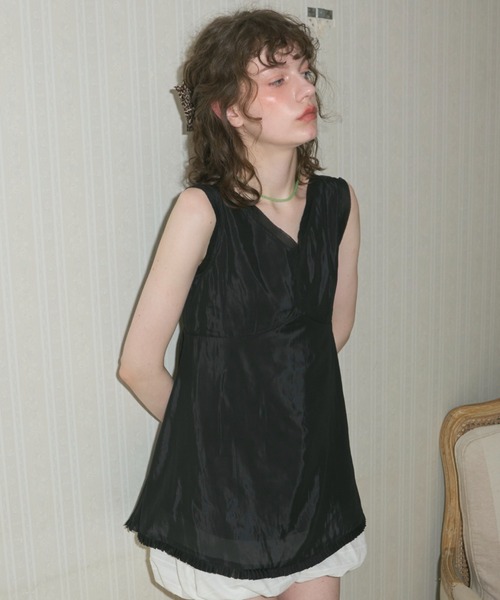 GIUNON ワンピース hem sheer pleated dress / ヘムシアー