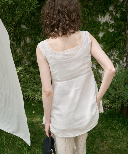 GIUNON ワンピース hem sheer pleated dress / ヘムシアー