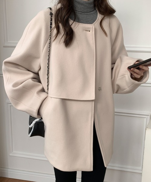 「ECLIN」 ノーカラージャケット FREE カーキ レディース_画像2