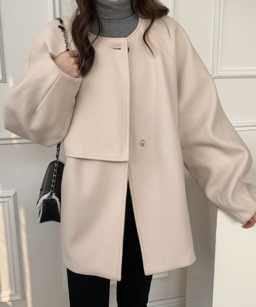 「ECLIN」 ノーカラージャケット FREE カーキ レディース_画像5