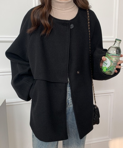 「ECLIN」 ノーカラージャケット FREE カーキ レディース_画像8