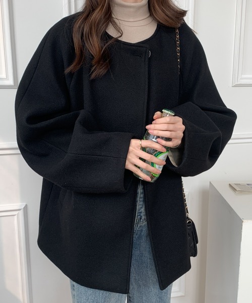 「ECLIN」 ノーカラージャケット FREE カーキ レディース_画像9