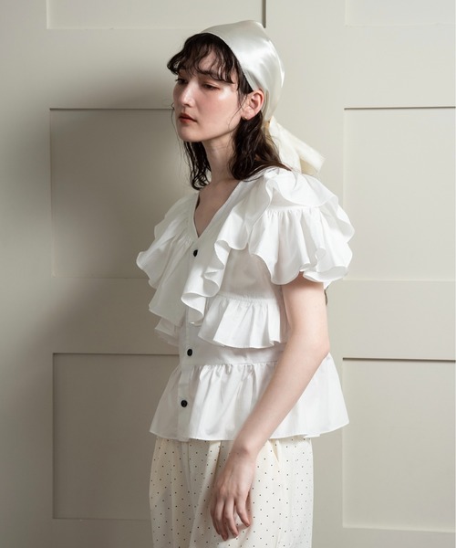 ブラウス シャツ 2way frill french sleeve blouse / 2wayフリルフレンチスリーブブラウス レディース