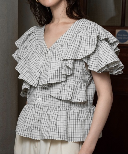 lawgy ブラウス シャツ 2way frill french sleeve blouse / 2way
