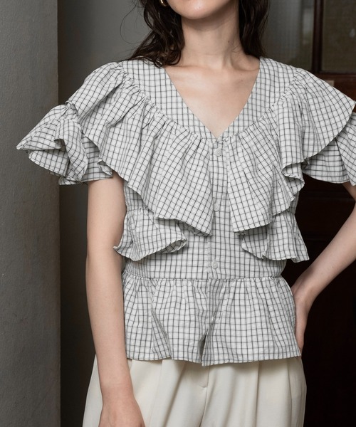lawgy ブラウス シャツ 2way frill french sleeve blouse / 2way