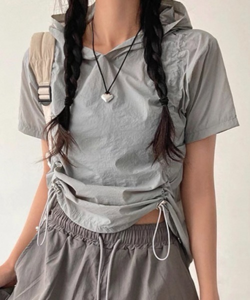 ブラック Vネック ドローストリング トップス Drawstring V-neck tops / ドローストリングVネックトップス TR-10412