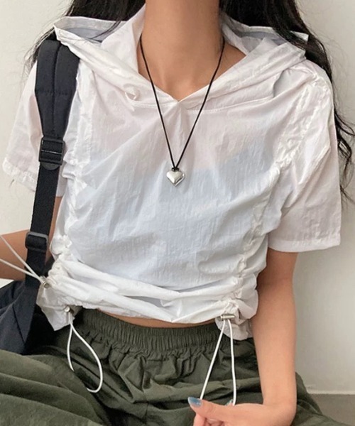 ブラック Vネック ドローストリング トップス Drawstring V-neck tops / ドローストリングVネックトップス TR-10412