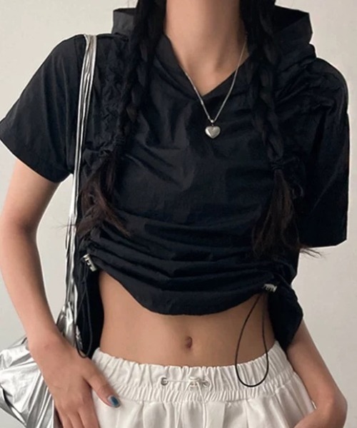 tシャツ フード付きドローストリングトップス レディース : ZOZOTOWN