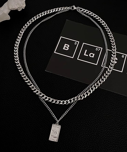Blanc de Blue ネックレス スクエアプレートダブルチェーンネックレス