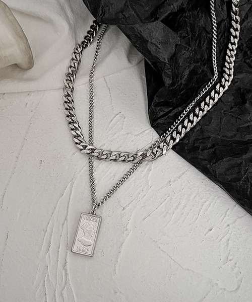 Blanc de Blue ネックレス スクエアプレートダブルチェーンネックレス