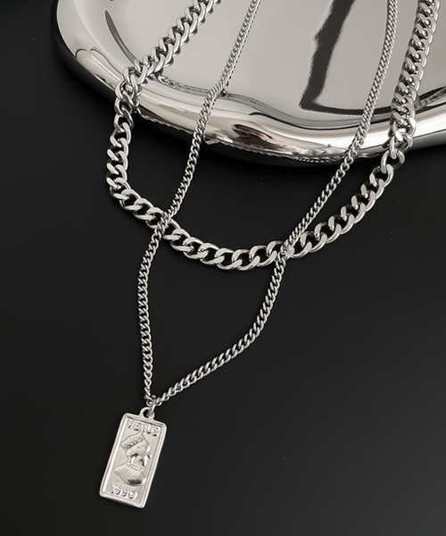 Blanc de Blue ネックレス スクエアプレートダブルチェーンネックレス