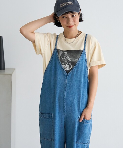 デニムブルー Vネック サロペット フリーサイズ 美品 デニムブルー Vネック サロペット - メルカリ