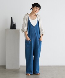 デニム Vネック ワイドレッグ オーバーオール デニム Vネック ワイドレッグ オーバーオール