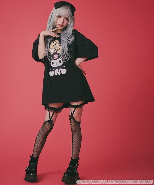 tシャツ 「GALFY/ガルフィー」GALFY×クロミ クロミちゃんとGALFYの半袖TEE レディース メンズ GALFY(ガルフィー)xクロミ “イルガルフィーボロボロ半袖TEE