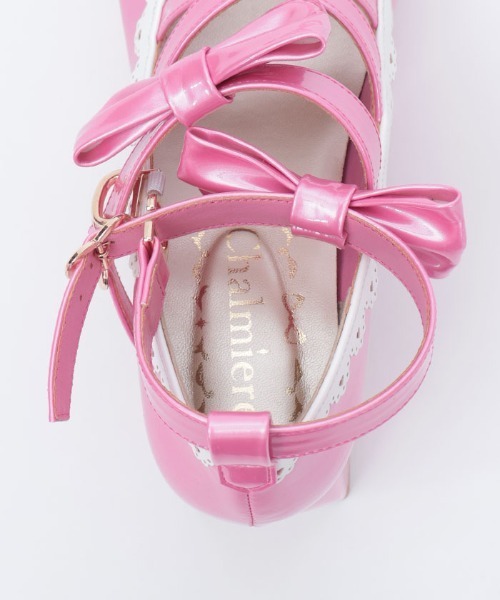 【新品未使用】Chalmiere ダブルリボンスカラップパンプス 濃ピンク 新品未使用】Chalmiere ダブルリボンスカラップパンプス 濃