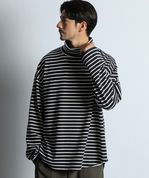 LANVIN en Bleu tシャツ ボーダー タートルネック ロンT メンズ