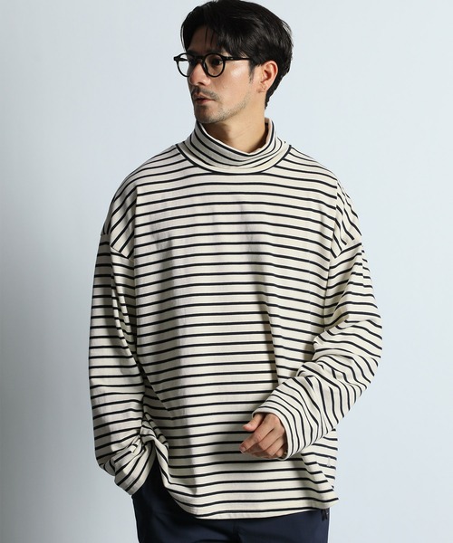 LANVIN en Bleu tシャツ ボーダー タートルネック ロンT メンズ