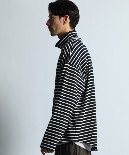 LANVIN en Bleu tシャツ ボーダー タートルネック ロンT メンズ