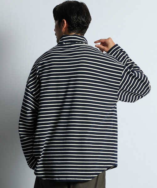 LANVIN en Bleu tシャツ ボーダー タートルネック ロンT メンズ