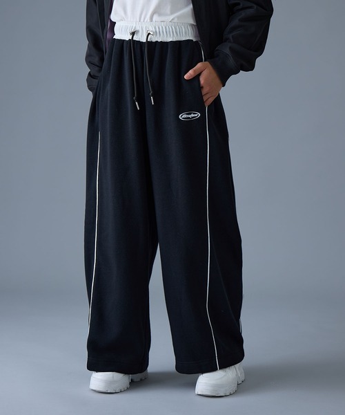 BISKEE ワイドパンツ パンツ 脇タックフレア裏起毛スウェットパンツ