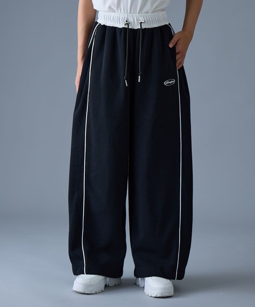 BISKEE ワイドパンツ パンツ 脇タックフレア裏起毛スウェットパンツ