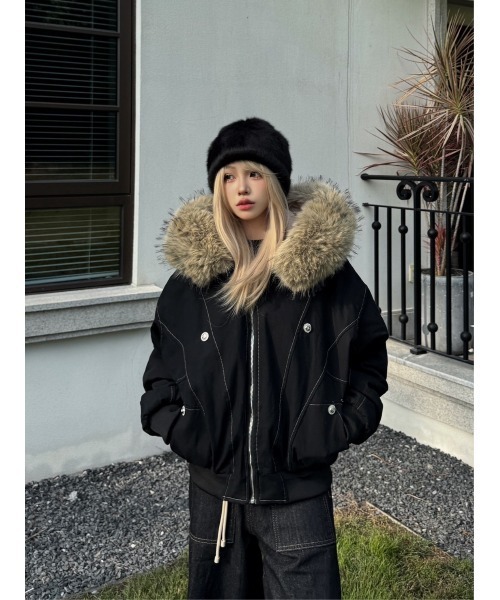 紈　ファーフードブルゾン ARCHIVER ブルゾン アウター 「Lp」フェイクファーフードブルゾン