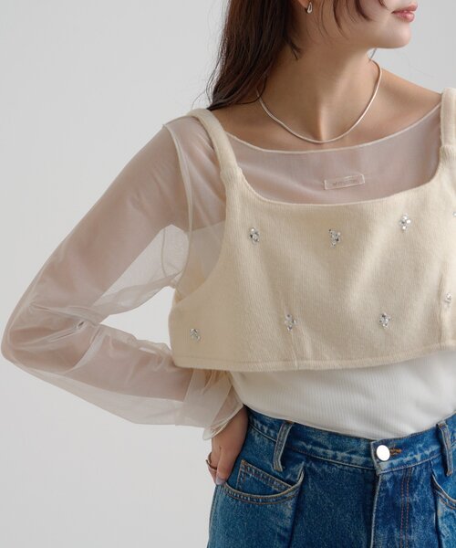 mystic（ミスティック） ブラウス シャツ ウールライク ビジュー