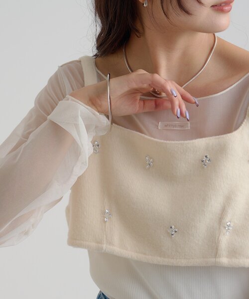 mystic（ミスティック） ブラウス シャツ ウールライク ビジュー