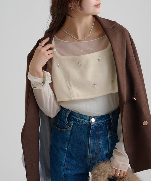 mystic（ミスティック） ブラウス シャツ ウールライク ビジュー