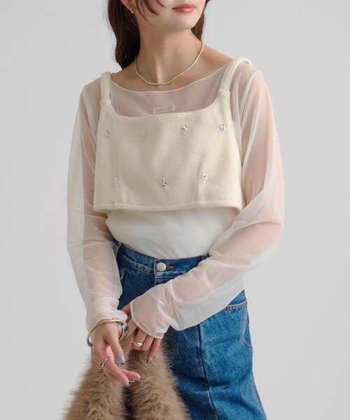 mystic（ミスティック） ブラウス シャツ ウールライク ビジュー