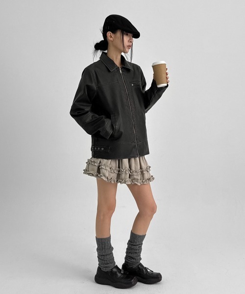 ブラックアップ BLACKUP フェイクレザージャケット ブラック F BLACKUP（ブラックアップ） レザージャケット ライダース 「MADE