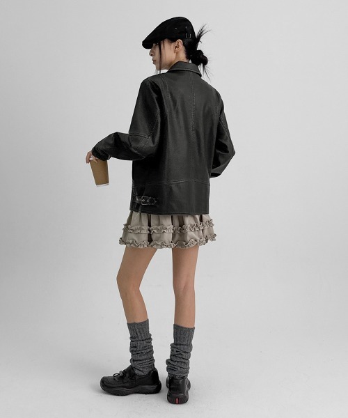 Black up ケニル クロップ レザージャケット BLACKUP（ブラックアップ） レザージャケット ライダース 「MADE