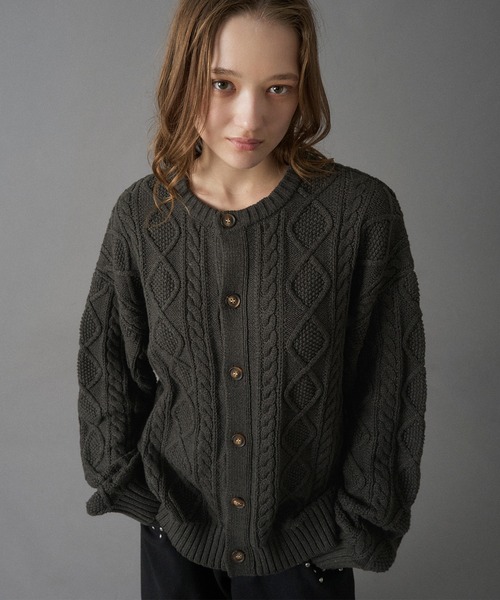 ONCILY（オンシェリー） カーディガン CABLE CREW NECK KNIT CARDIGAN