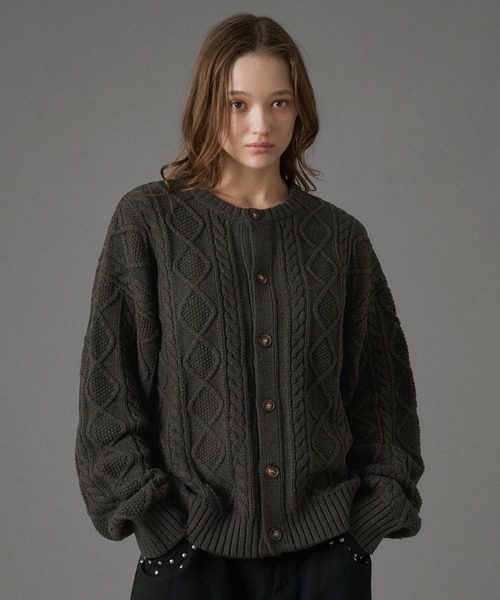 ONCILY（オンシェリー） カーディガン CABLE CREW NECK KNIT CARDIGAN