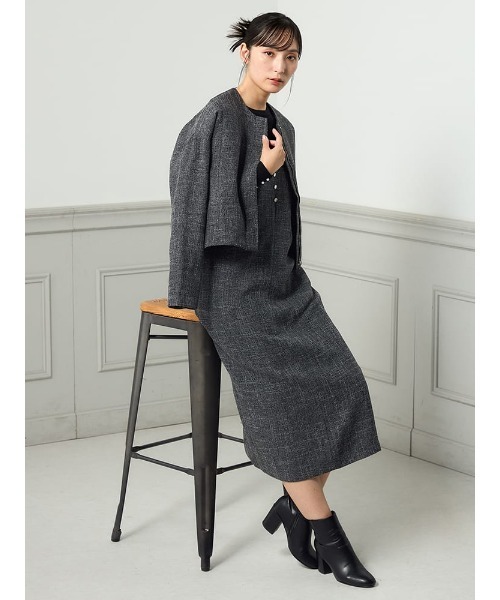 未使用ツイード ブラック/ホワイトジャンパースカート ジャンパースカート 「WEB限定」ツイードネックジャンスカFURRY