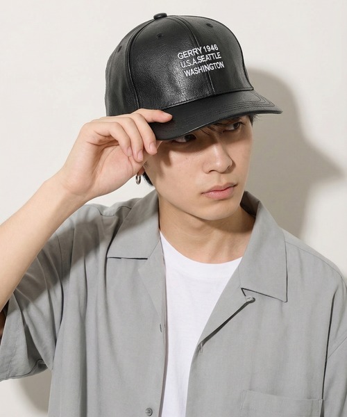 GERRY（ジェリー） キャップ 帽子 フェイクレザー3段刺繍CAP メンズ