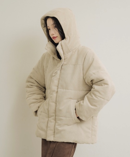 neuna 燈芯絨可拆帽短版羽絨外套