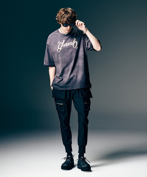 glamb 黒 サルエルカーゴパンツ 　裾リブ glamb(グGB0125/P04 : Cropped Sarrouel Cargo Pants / クロップド