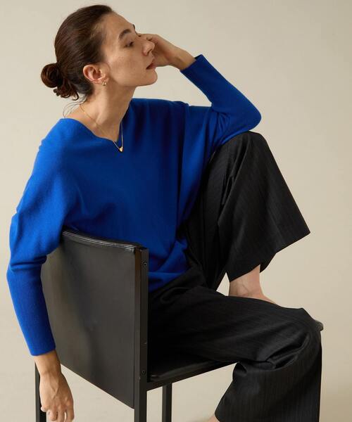 「Liesse」 7分袖ニット FREE ブルー レディース_画像3