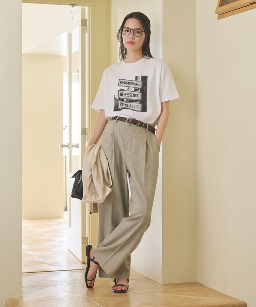 ワイドパンツ スラックス パンツ 卒園式 リネンライク ワイドストレートパンツ ウォッシャブル レディースの画像