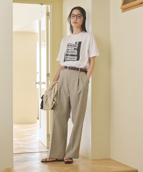 ワイドパンツ スラックス パンツ 卒園式 リネンライク ワイドストレートパンツ ウォッシャブル レディースの画像