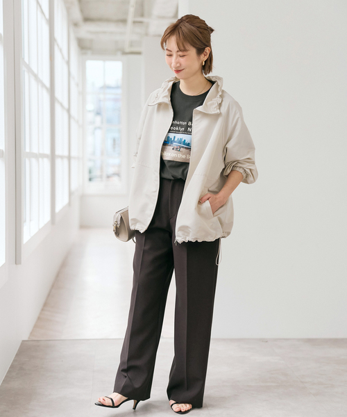 spick&span スピックアンドスパン フード ブルゾン ブラック M 美品 リサイクルナイロン撥水ブルゾン | スピック＆スパン(Spick and Span