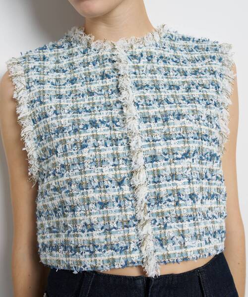 LANVIN en Blue ランバンオンブルー ツイード トップス ブラウス LANVIN en Bleu ブラウス シャツ リボンヤーンツイードショートベスト