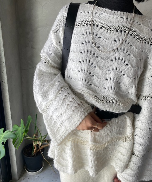 「SHENERY」 長袖ニット FREE オリーブ レディース_画像2