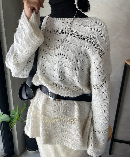 「SHENERY」 長袖ニット FREE オリーブ レディース_画像4