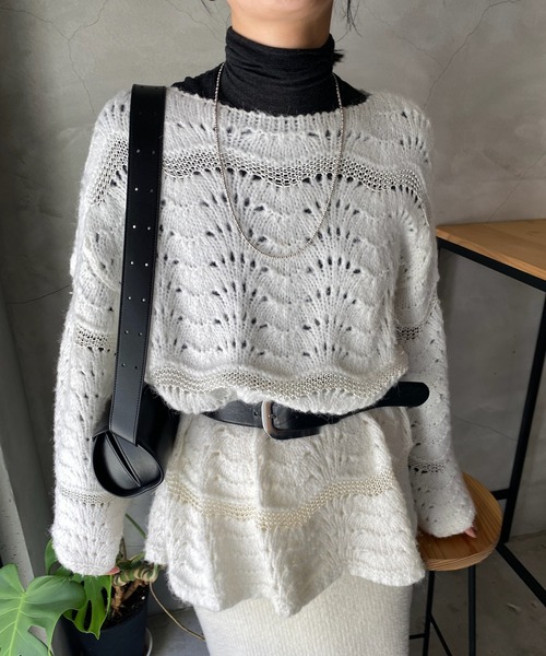 「SHENERY」 長袖ニット FREE オリーブ レディース_画像5